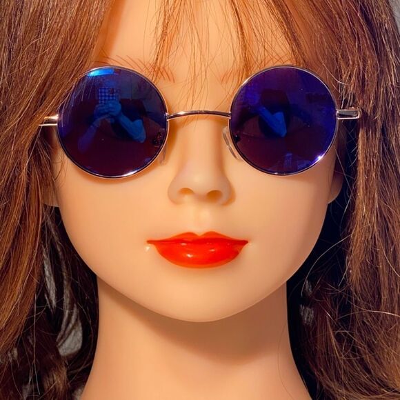 1078 John Lennon Round Blue Mirrored Sunglasses Metal Frames New - Picture 2 of 9